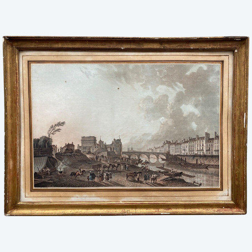 Engraving Demachy Descourtis Porte Saint-Bernard Quai de La Tournelle Paris