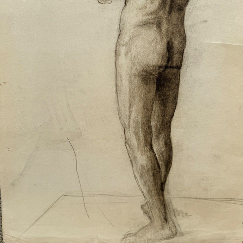 Academic nude by Berger dit Lheureux Biloul charcoal Beaux-Arts XXth century