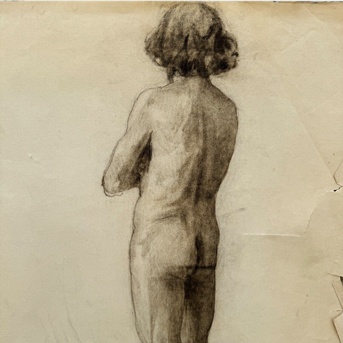 Academic nude by Berger dit Lheureux Biloul charcoal Beaux-Arts XXth century