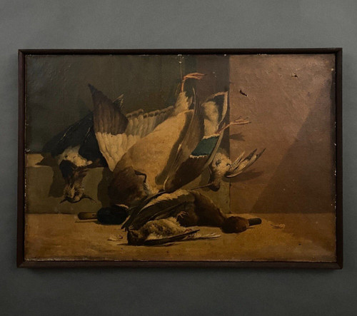 Öl auf Leinwand Stillleben Rückkehr von der Jagd Federwild 1908