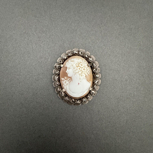Spilla a cammeo della fine del XIX secolo raffigurante un profilo di donna in stile antico
