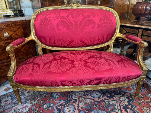 ENSEMBLE DE SALON EN BOIS DORE LOUIS XVI