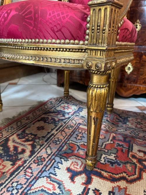 ENSEMBLE DE SALON EN BOIS DORE LOUIS XVI