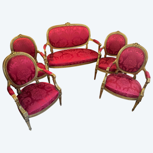 ENSEMBLE DE SALON EN BOIS DORE LOUIS XVI