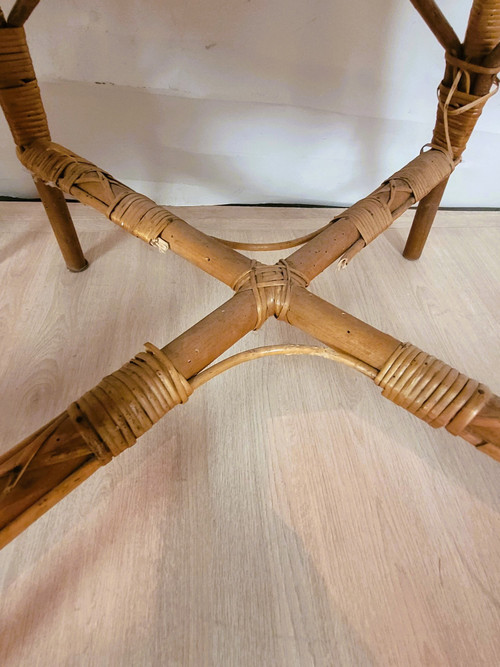 Ensemble De 9 Pièces De Salon En Rotin, Milieu XXème Siècle