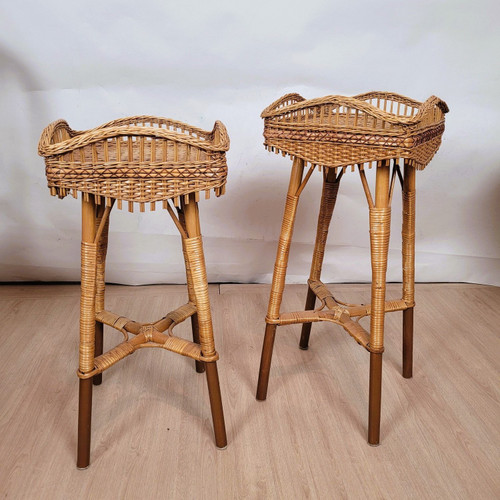 Ensemble De 9 Pièces De Salon En Rotin, Milieu XXème Siècle
