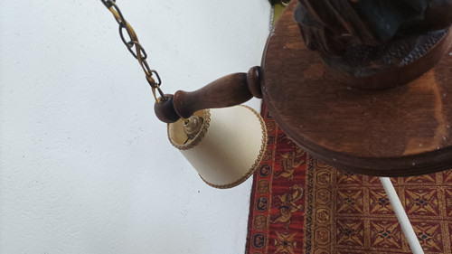 Carved oak Breton chandelier 1950
