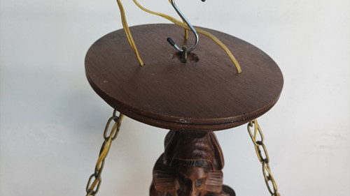 Carved oak Breton chandelier 1950