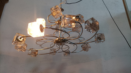 Lustre suspension 15 cubes en verre Italie 1970