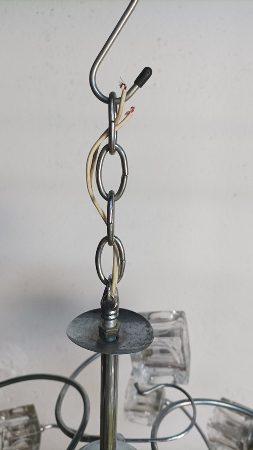Lustre suspension 15 cubes en verre Italie 1970