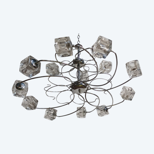 Lustre suspension 15 cubes en verre Italie 1970