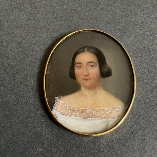 Hand-painted miniature of a woman by Bouvier, early 19th century