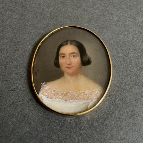 Hand-painted miniature of a woman by Bouvier, early 19th century