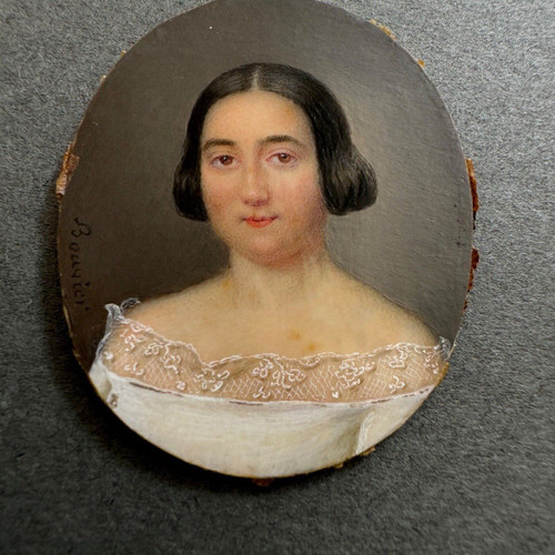 Hand-painted miniature of a woman by Bouvier, early 19th century