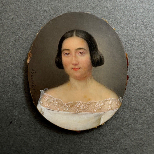 Hand-painted miniature of a woman by Bouvier, early 19th century