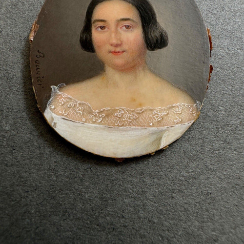 Hand-painted miniature of a woman by Bouvier, early 19th century