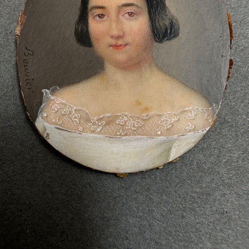 Hand-painted miniature of a woman by Bouvier, early 19th century
