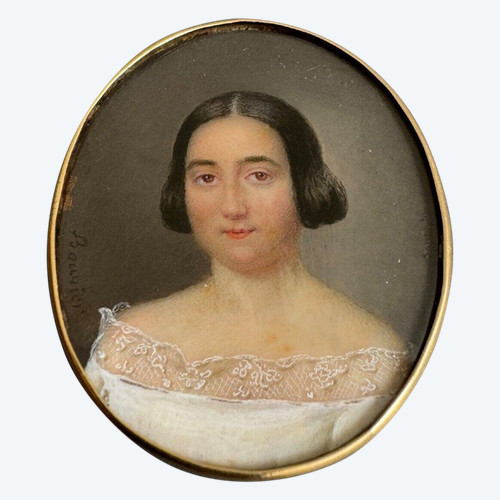 Hand-painted miniature of a woman by Bouvier, early 19th century