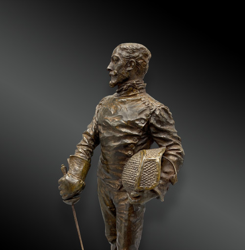 Fechter; Bronzeskulptur signiert von Ch. Lebourg. Frankreich 1891