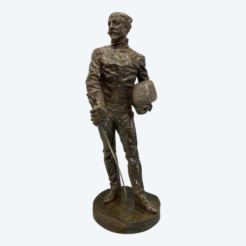 Fechter; Bronzeskulptur signiert von Ch. Lebourg. Frankreich 1891