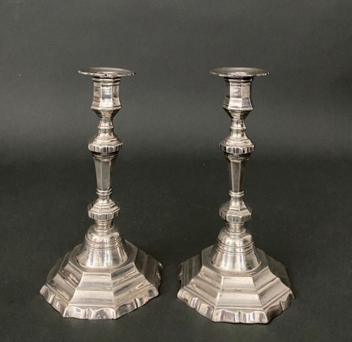 Pair of silver-plated bronze candlesticks, Louis XV style, Maison Christofle, 19th century