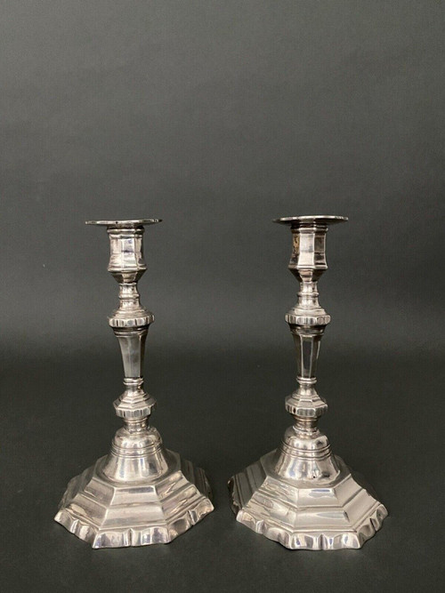 Pair of silver-plated bronze candlesticks, Louis XV style, Maison Christofle, 19th century