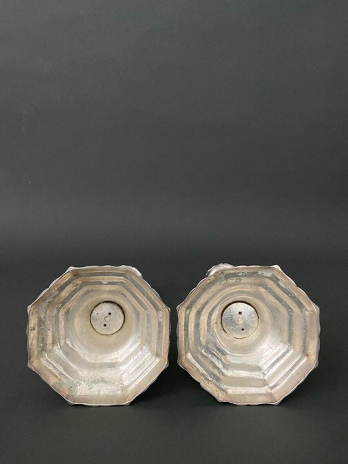 Pair of silver-plated bronze candlesticks, Louis XV style, Maison Christofle, 19th century