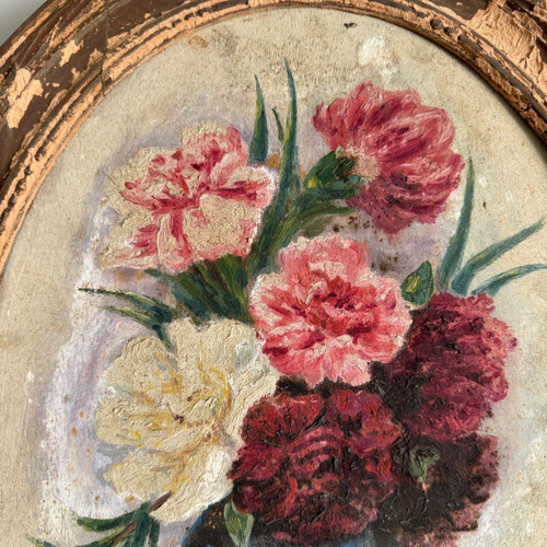 Olio su tavola di A. Cruillet Natura morta mazzo di fiori 1920
