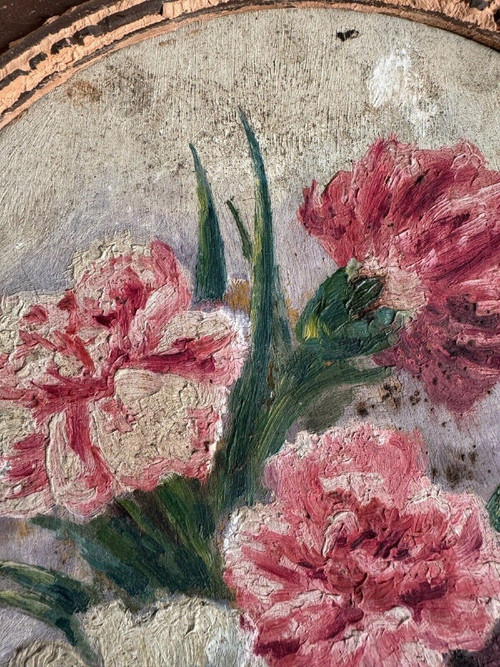 Olio su tavola di A. Cruillet Natura morta mazzo di fiori 1920