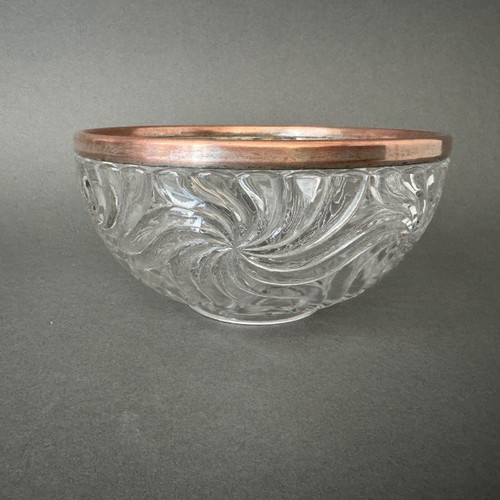 Baccarat salad bowl, Bambou model, silver-plated metal strapping