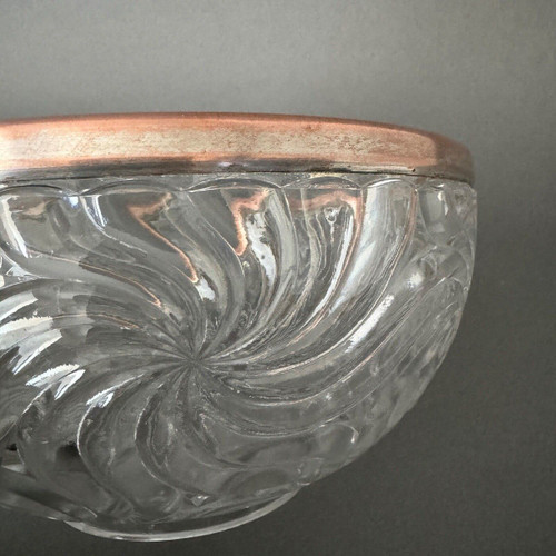 Baccarat salad bowl, Bambou model, silver-plated metal strapping