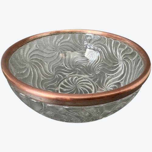 Baccarat salad bowl, Bambou model, silver-plated metal strapping