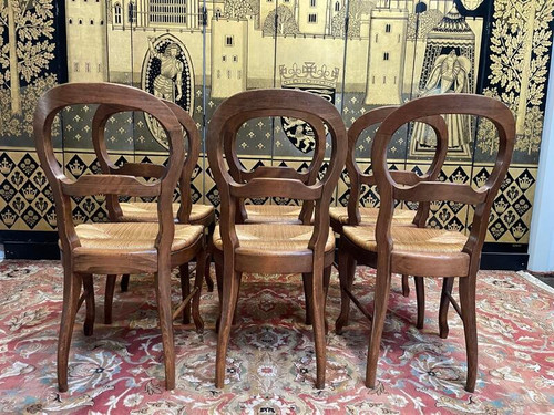 Set of 6 Louis Philippe style straw chairs