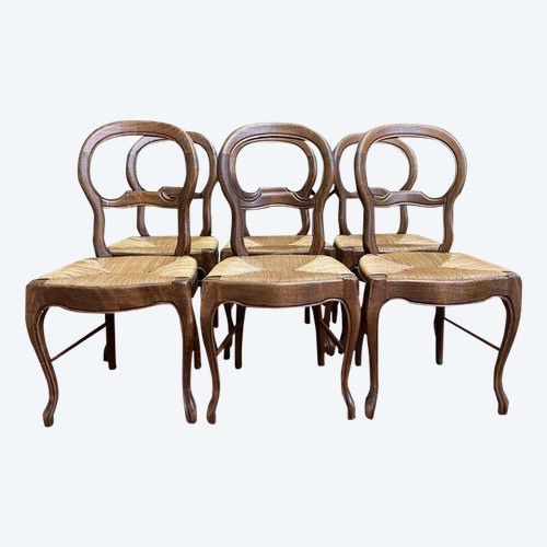 Set of 6 Louis Philippe style straw chairs
