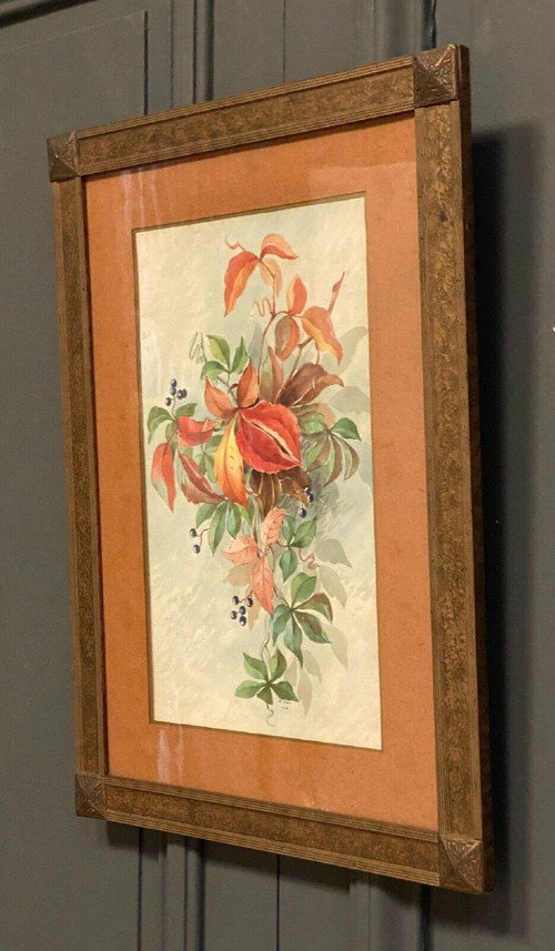 Acquerello su carta Natura morta con fiori XX secolo di M. Jagu 1914
