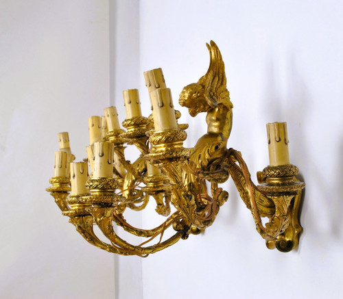 Coppia di appliques in bronzo dorato con putti alati, Napoleone III, XIX secolo