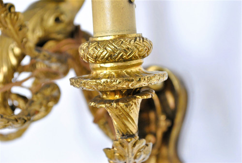 Coppia di appliques in bronzo dorato con putti alati, Napoleone III, XIX secolo