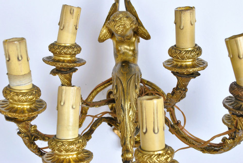 Coppia di appliques in bronzo dorato con putti alati, Napoleone III, XIX secolo