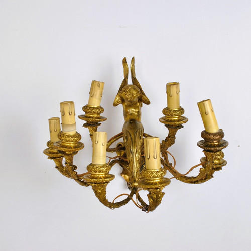 Coppia di appliques in bronzo dorato con putti alati, Napoleone III, XIX secolo