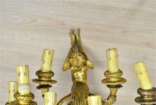 Coppia di appliques in bronzo dorato con putti alati, Napoleone III, XIX secolo