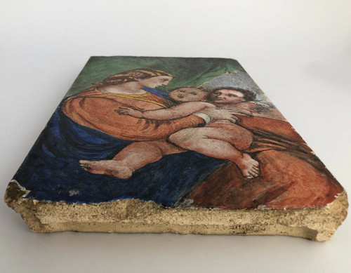 Peinture sur carreau Vierge Madone d'après Raphaël XIXe 21 Martin Brey