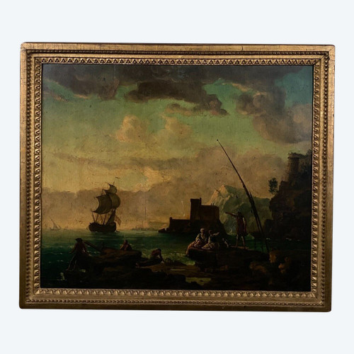 Huile sur panneau scène de port suiveur de Delacroix Marseille XIXe