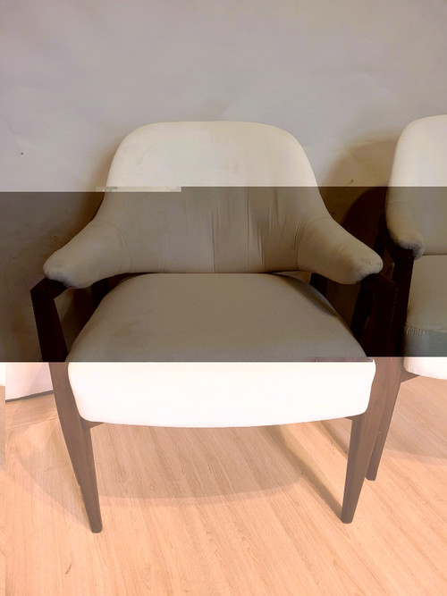 Pair De Fauteuils En Bois Dossier Corbeille, Années 50/60, XXème Siècle