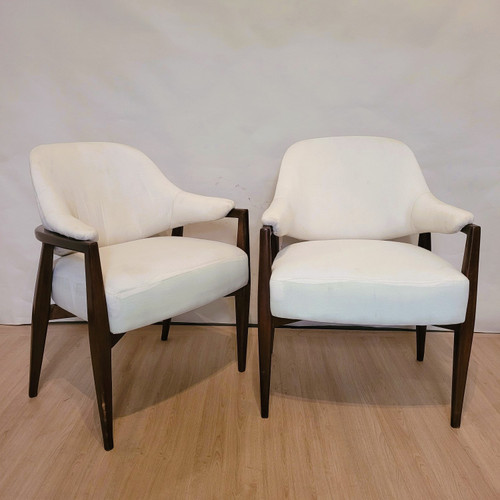 Pair De Fauteuils En Bois Dossier Corbeille, Années 50/60, XXème Siècle