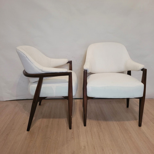 Pair De Fauteuils En Bois Dossier Corbeille, Années 50/60, XXème Siècle