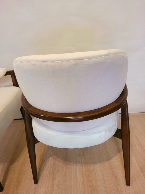 Pair De Fauteuils En Bois Dossier Corbeille, Années 50/60, XXème Siècle