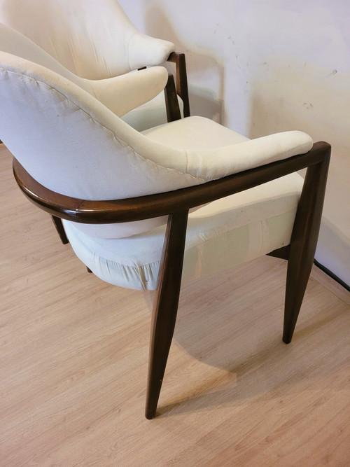 Pair De Fauteuils En Bois Dossier Corbeille, Années 50/60, XXème Siècle