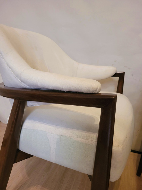 Pair De Fauteuils En Bois Dossier Corbeille, Années 50/60, XXème Siècle