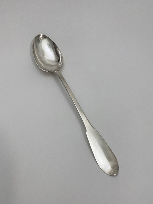 Solid silver stew spoon 18th century monogram and hallmarks 233 grams