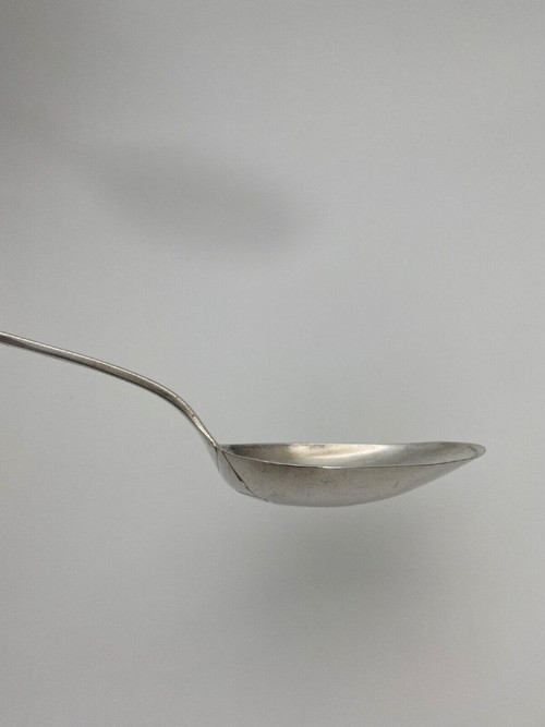 Solid silver stew spoon 18th century monogram and hallmarks 233 grams